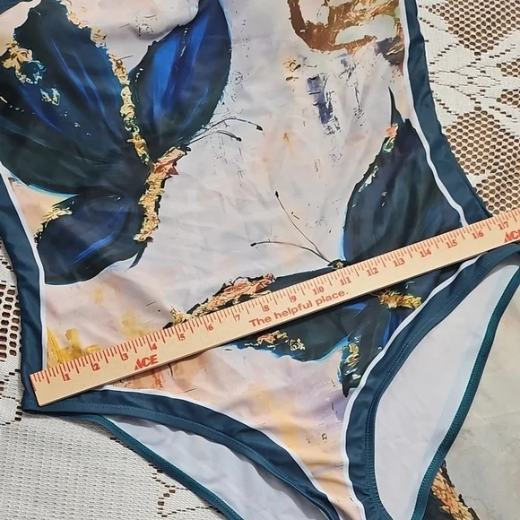 Blue and Gold Swim Set with Watercolor Design - Picture 3 of 8